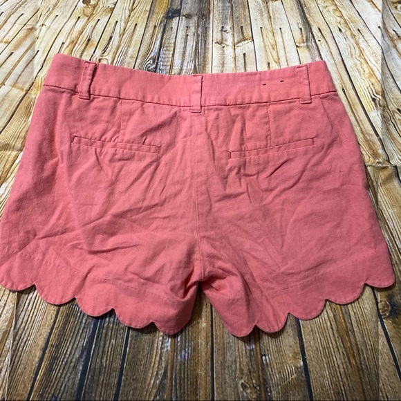 J Crew Coral Pink Scalloped Linen Blend Shorts - Picture 2 of 4